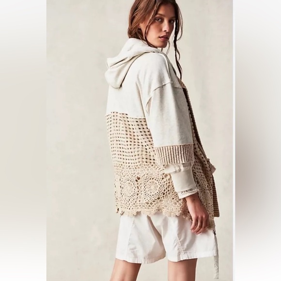 Free People Beach Club Cardi Hooded Sweatshirt  We The Free Rope Tie Neckline - Picture 2 of 8